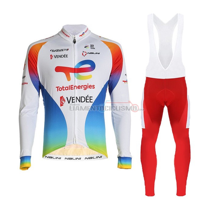 Abbigliamento Ciclismo Direct Energie Manica Lunga 2021 Bianco Rosso Giallo Blu